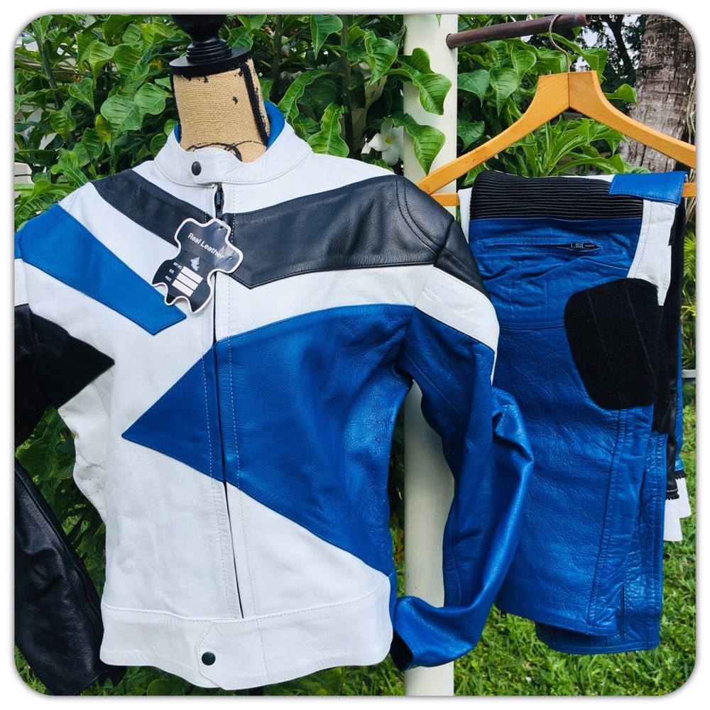 🆕Motorcycle Bike Racing Genuine Leather Blue Ladies Set XXL
